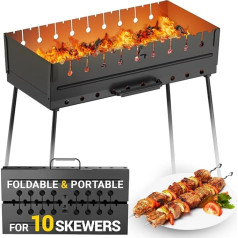 Charcoal Grill for 10 Skewers - Portable Grill - Kabob Camp Grills - Foldable Metal Mangal - Kebab Shish - BBQ for EDC Picnic Outdoor Cooking Camping Hiking N10