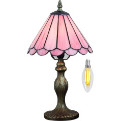 Kinbolas Tiffany stila 8 collu galda lampa rozā sērijas vitrāžas abažūri mazs nakts lampa lasīšana antīko galda lampa dzīvojamā istaba guļamistaba birojs Vintage Art Deco Viktorijas laikmeta lampa