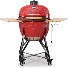 Kamado Bono Grande BBQ grils un 6 papildu grila piederumi - Sarkanais Kamado grils - Keramikas grili āra lietošanai - lieliski piemēroti grilēšanai un grilēšanai, diametrs 64 cm