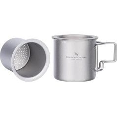 iBasingo 220 ml Titanium Cup with Strainer Camping Mug with Lid Foldable Handle Single Walled Lightweight Portable for Outdoor Drinking Drinkware US-Ti3057D