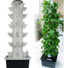 RAABYU Hydroponics Tower Garden, PVC-Gemüsepflanzenanbausysteme, mit Timer und 10-Liter-Wassertank, für Kräuter, Obst und Gemüse im Innenbereich, für