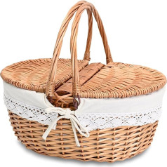 Cute Wicker Picnic Basket with Removable Insert, Empty Picnic Baskets with Lid, Picnic Basket with Foldable Handles, Picnic for 2 People, Natural Color, Small