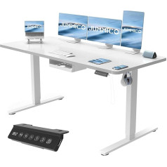 JUMMICO Height-Adjustable Desk 160 x 70 cm with Drawers, Height-Adjustable Electric Desk with USB Socket and Cable Tray, Standing Desk with Wheels (White)