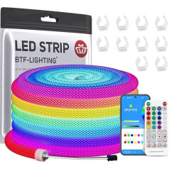 BTF-LIGHTING WS2811 RGB adresējams 360 grādu neona LED cauruļu komplekts 5 m 50 LED/M 5 V IP67 apaļa sieta elastīga LED lente ar SP611E Blue-tooth kontrolieri Dream Colour App Control (Nciht Content Power)