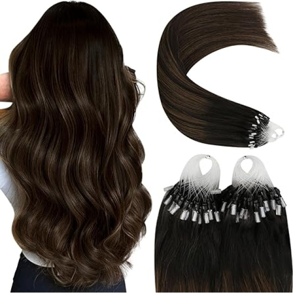 YoungSee Real Hair Micro Ring matu pieaudzēšana, tumši brūns, Micro Loop matu pieaudzēšana, Micro Beads matu pieaudzēšana sievietēm, gludu matu pieaudzēšana, 45 cm, 50 g, #2/2/6, 1 g