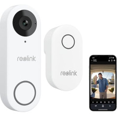 Reolink 5MP video durvju zvana Wi-Fi kamera ar zvana signālu, 3:4 skats no galvas līdz kājām, 180° skats, 5/2,4 GHz Wi-Fi, divvirzienu audio, personas/paketes noteikšana, ūdensizturīga, viedā signalizācija, darbojas ar Reolink NVR