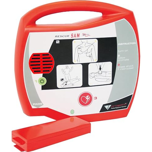 Rescue Sam AED - Halbautomatischer externer Defibrillator für den öffentlichen Gebrauch durch unerfahrene Personen; bietet Sprachanweisungen auf Spanisch an, 33430