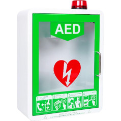 AED defibrilatora glabāšanas skapis, sienas pirmās palīdzības trauksmes skapis, piemērots lielākajai daļai AED modeļu, noapaļots stūra dizains mājām/birojiem/ slimnīcām/ sabiedrībai