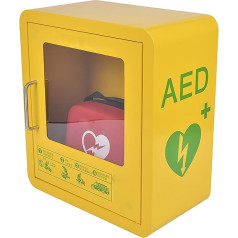 AED defibrilatora glabāšanas skapis, pie sienas stiprināms AED trauksmes skapis, caurspīdīgs stikla logs un dizains ar noapaļotiem stūriem, piemērots vairumam AED modeļu