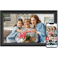 FRAMEO 15,6 collu digitālais foto rāmis WiFi 64 GB 1920 x 1080 FHD IPS skārienjūtīgais ekrāns, automātiska rotācija Pie sienas piestiprināts kustības sensors Fotogrāfiju/video kopīgošana, izmantojot Frameo lietotni