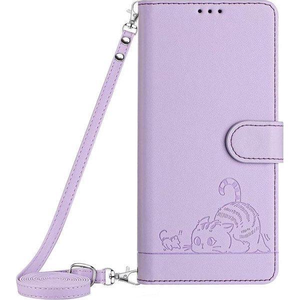 Tivenfezk Nadoli Wallet Case with Strap for Xiaomi Redmi Note 11S, RFID Blocking PU Leather Cat Mouse Embossed Protective Case Card Slot with Lanyard Cord for Hanging