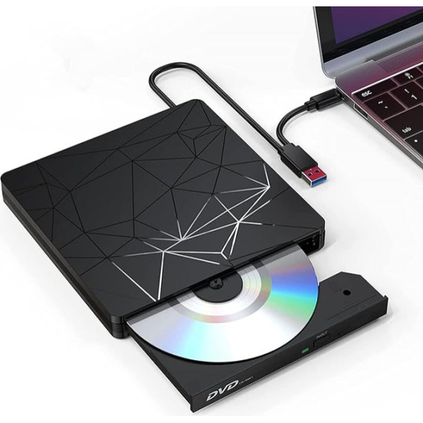 Cunsieun ārējais DVD disks, USB 3.0 un C tipa pārnēsājamais CD DVD +/-RW ierakstīšanas ierīce, ārējais CD disks klēpjdatoram, PC, galddatoram, MacBook, iMac, Windows 11/10/8/7/XP/Linux/Vista/MacOS