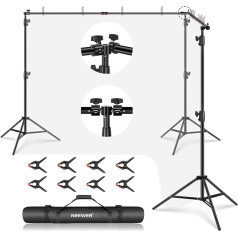 NEEWER NK-ST2860 Background Stand with 2.8 x 6 m Extended Telescopic Crossbars, 3 Stands, 8 Spring Clamps, 1 Bag, Studio Photography Photo Background Background Support System for Parties