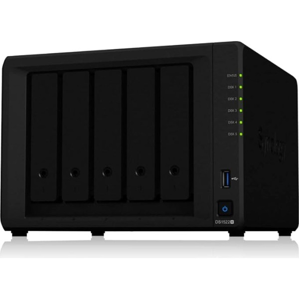 Synology DS1522+ 5 bay DiskStation NAS AMD Ryzen R1600 8GB RAM 4xRJ-45 1GbE LAN ports bez cietajiem diskiem