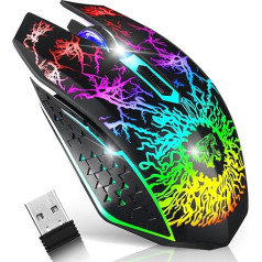 VEGCOO EGCOO EGCOO Gaming Mouse Bezvadu pele Gaming Silent Optical Sensor ar 1600/1200/800 DPI datorpele Gaming ar 7 gaismas modeļiem (melna)