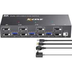 USB 3.0 KVM slēdzis 3 PC 2 monitoriem Display Port, KVM slēdzis 4K @ 144Hz 8K @ 30Hz, KVM slēdzis diviem monitoriem Displayport 1.4, KVM slēdzis 2 monitoriem 3 PC un peles tastatūrai