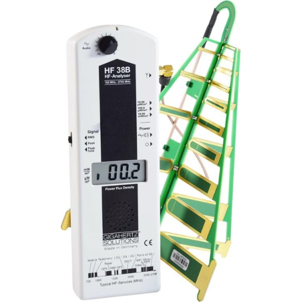 Gigahertz Solutions HF38B | Hochfrequenz Elektrosmogmessgerät | Präzise & zuverlässige Messung von Elektrischer & Magnetischer Feldstärke 800 MHz - 3,3 GHz | mit LogPer Antenne