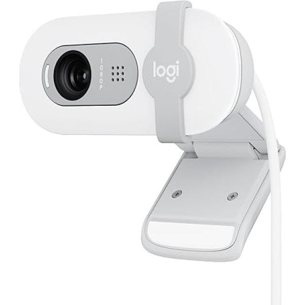 Logitech Brio 100 Full HD tīmekļa kamera sanāksmēm un straumēšanai, automātiska gaismas balansēšana, iebūvēts mikrofons, aizsargapmalīte, USB-A, piemērota Microsoft Teams, Google Meet, Zoom un citām programmām - balta krāsa