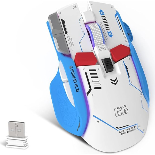 KUIYN G6 Tri-Mode Mouse, vadu 2.4G Bluetooth C tipa pele ar 11 RGB fona apgaismojumu, mehāniskā spēļu pele ar 10 pogām un Fire pogu, regulējams DPI, Windows