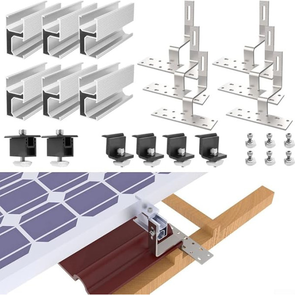 Saules paneļu montāžas komplekts 2 PV saules paneļiem Flīžu jumta montāžas komplekts Kronšteins Rail Roof Hook 30-50mm saules paneļi