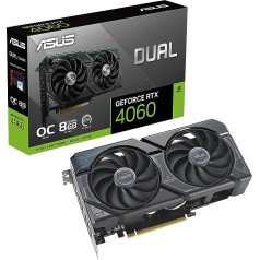 ASUS Dual GeForce RTX 4060 OC Edition 8 GB GDDR6 spēļu grafiskā karte Black (NVIDIA RTX4060 DLSS3, PCIe 4.0, 1 x HMDI 2.1a, 3 x DisplayPort 1.4a, DUAL-RTX4060-O8G)