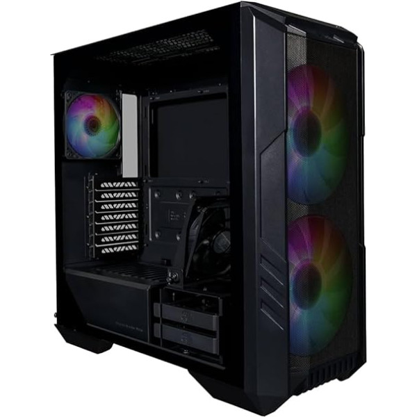 Cooler Master HAF 500 PC korpuss - Midi Tower ar 2 iepriekš uzstādītiem 200 mm ARGB ventilatoriem, rotējošs 120 mm GPU ventilators, daudzpusīgas dzesēšanas iespējas, rūdīta stikla sānu panelis, noņemama augšējā daļa