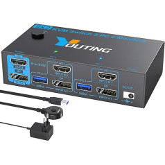 YOUTINGHDAV 2x2 KVM slēdzis 2 datoru 2 monitoriem HDMI DP, USB 3.0 KVM slēdzis 2 monitoriem 4K @ 144Hz 8K @ 60Hz, HDMI 2.1 Displayport 1.4 KVM slēdzis 2 monitoriem 2 datoru koplietošanai Pele, tastatūra un 2 monitori