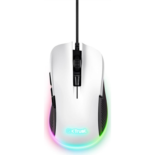 Trust Gaming GXT 922W Ybar Gaming Maus, 68% Recycelten Materialien, RGB LED-Beleuchtung, 6 Programmierbare Tasten, 200-7200 DPI, USB Kabel 2,1 m, PC Maus mit Software für Computer/Laptop - Weiß