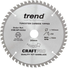 Trend Aluminium & Kunststoff Kreissägeblatt, 160mm Durchmesser, 20mm Bohrung, 52 Zähne, HW, 2,2mm Schnittbreite, -6° Haken, CSB/AP16052