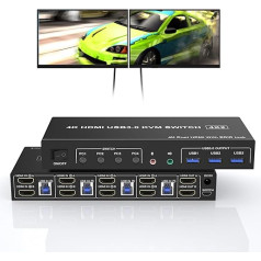 KVM-переключатель 4 порта 2 монитора USB 3.0, поддержка EDID, HDMI 4K 60 Гц Переключатель монитора для 4 ПК 2 монитора с аудио-микрофонным выходом и 3 USB 3.0,