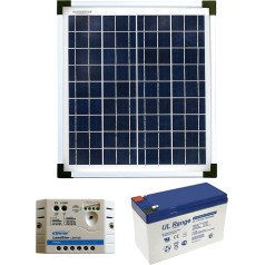 5W 12V saules paneļu komplekts ar 5A kontrolieri un akumulatoru