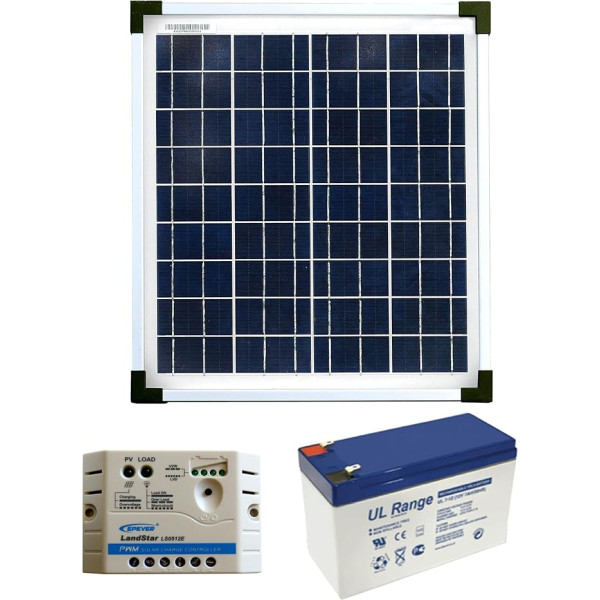 5W 12V saules paneļu komplekts ar 5A kontrolieri un akumulatoru