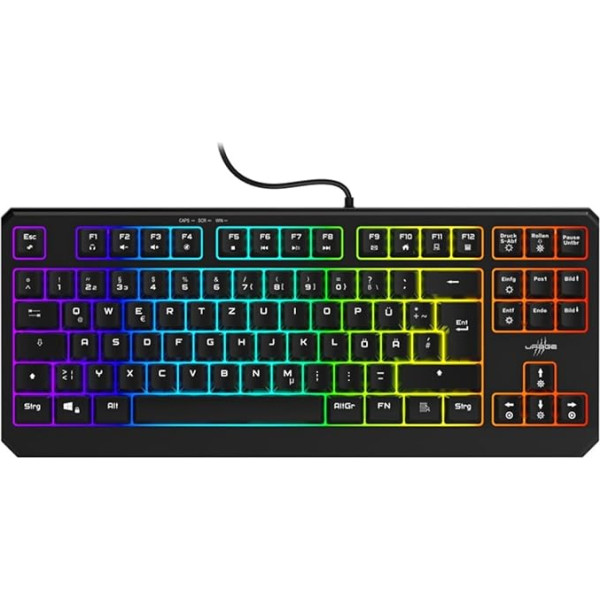 uRage Exodus 200 TKL Gaming tastatūra, atsaucīga tastatūra ar Anti-Ghosting, RGB apgaismojums, bez taustiņu formāts, QWERTZ izkārtojums, melna krāsa