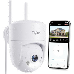 TIEJUS Āra novērošanas kamera 2.4/5GHz WiFi kamera 360°PTZ Āra novērošana 24 stundas diennaktī, 7 dienas nedēļā, krāsainā nakts redzamība, IP66, SD karte / mākoņdatošana, inteliģentā AI noteikšana (MA3)