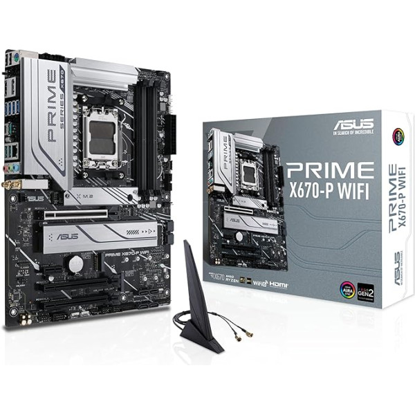 ASUS Prime X670-P WiFi Gaming pamatplate Socket AMD AM5 (Ryzen 7000, ATX, PCIe 5.0, 3x M.2, DDR5 atmiņa, WiFi6, USB 3.2 Gen 2x2 Type-C, Aura Sync RGB apgaismojums)