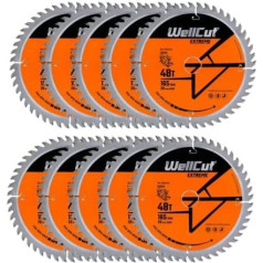 WellCut TCT Extreme Kreissäge-Tauchsägeblatt 165mm x 20mm Sägeblatt, piemērots SP6000, DWS520, DCS520, GKT55 (48 Zähne blatt, 10)