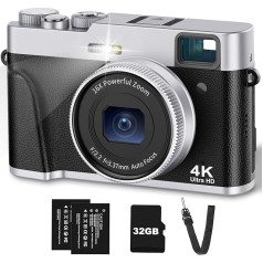 CAMKORY 4K digitālā fotokamera Foto kamera 48MP Automātiskā fokusēšana 32G karte Optiskais skatu meklētājs Kompaktā fotokamera Digitālā fotokamera Neliela 16x tālummaiņas zibspuldze Viegli lietojama 2 baterijas Iesācējiem