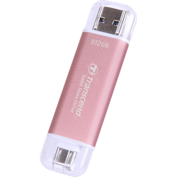 Transcend Portable SSD ESD310P 512GB 10Gb/s A/Type-C tipa PS4/PS5 saderīgs - TS512GESD310P, rozā krāsā