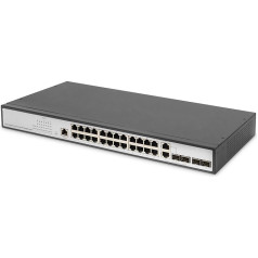 DIGITUS Gigabit Ethernet tīkla komutators - 19 collu - 24 porti - 4 x Uplink (SFP/RJ45) - 2. līmeņa pārvaldāms - CLI ports - melns