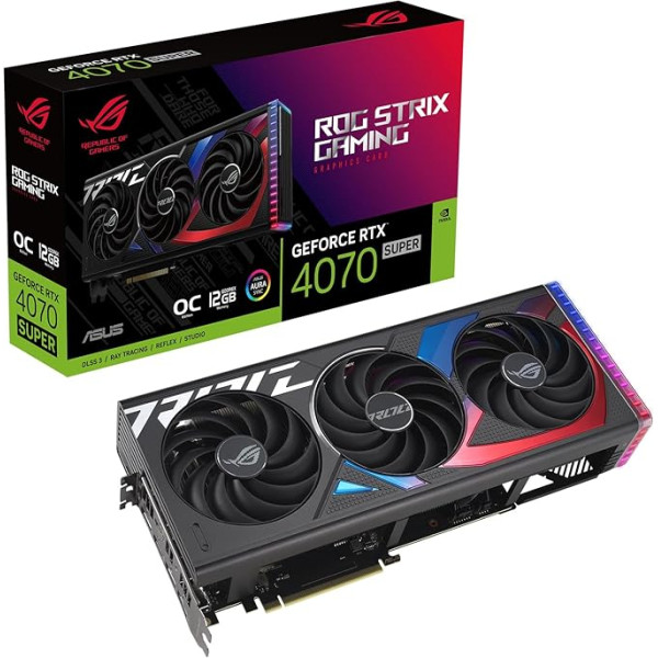 ASUS ROG STRIX GeForce RTX 4070 SUPER 12GB OC Edition GDDR6X spēļu grafikas karte (Nvidia GeForce RTX4070 DLSS 3, PCIe 4.0, 2x HDMI 2.1a, 3x DisplayPort 1.4a, ROG-STRIX-RTX4070S-O12G-GAMING)