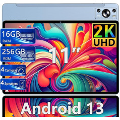 JUSYEA 11 collu planšetdators 16GB RAM + 256GB UFS ROM (1TB TF), 2K displejs Incell 2000 x 1200 UHD, Android 13, WiFi 5G, Bluetooth 5.0, 8 kodolu 2.0GHz, 8600mAh akumulators, 13MP + 5MP + 2MP, pilnībā metāla korpuss,