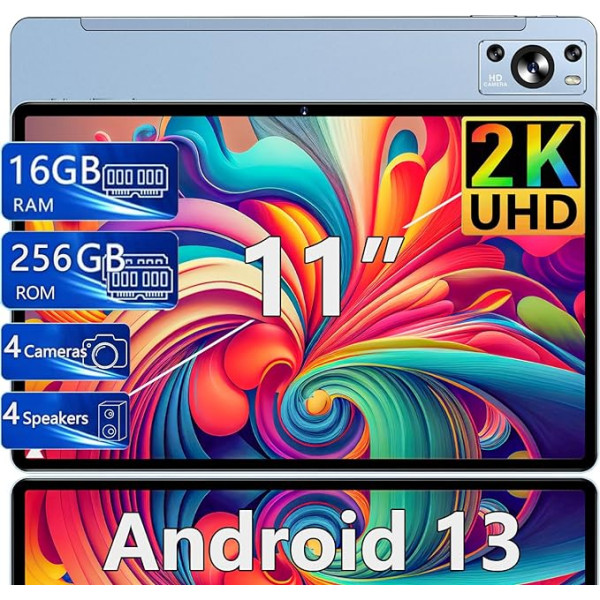 JUSYEA 11 collu planšetdators 16GB RAM + 256GB UFS ROM (1TB TF), 2K displejs Incell 2000 x 1200 UHD, Android 13, WiFi 5G, Bluetooth 5.0, 8 kodolu 2.0GHz, 8600mAh akumulators, 13MP + 5MP + 2MP, pilnībā metāla korpuss,