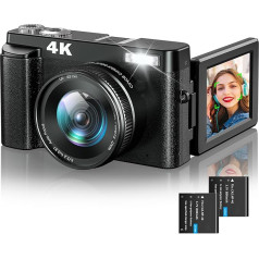 4K digitālā kamera 48MP Retro digitālā fotokamera Foto kamera Automātiskā fokusēšana ar 180° rotējošu ekrānu un UV objektīvu Kompaktā kamera ar selfiju zibspuldzi Gaismas bākuguns attēla stabilizācija Digitālā kamera iesācējiem