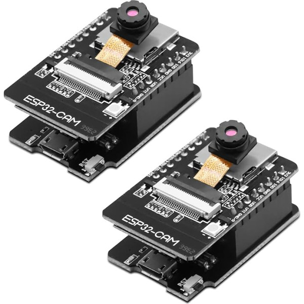 APKLVSR 2 ESP32 CAM izstrādes plates komplekts, ESP32 CAM MB WiFi/Bluetooth izstrādes plate DC 5V divkodolu izstrādes plate ar OV2640 kameras TF kartes moduli, Micro USB ports, saderīga ar