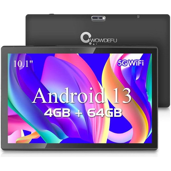 CWOWDEFU 10 collu Android 13 Tablet 2024, 4GB+64GB 512GB Expand, 5G WiFi 10.1 collu planšetdators, GPS, melns