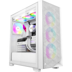 PCCOOLER C3D510 PC korpuss, Mid-Tower spēļu datora korpuss, ar 3 x 120 mm PWM ARGB ventilatoriem, rūdīta stikla sānu logi, E-ATX/ATX/MATX/ITX korpuss ar augstu gaisa plūsmu, balts