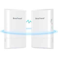 BrosTrend 5GHz 867Mbit/s WLAN Bridge Outdoor CPE, 1 KM Long Distance WiFi Bridge Point-to-Point, Plug & Play WLAN LAN Bridge ar pasīvo PoE adapteri, IP65 Virziena antena LAN Bridge for PTP/PTMP,