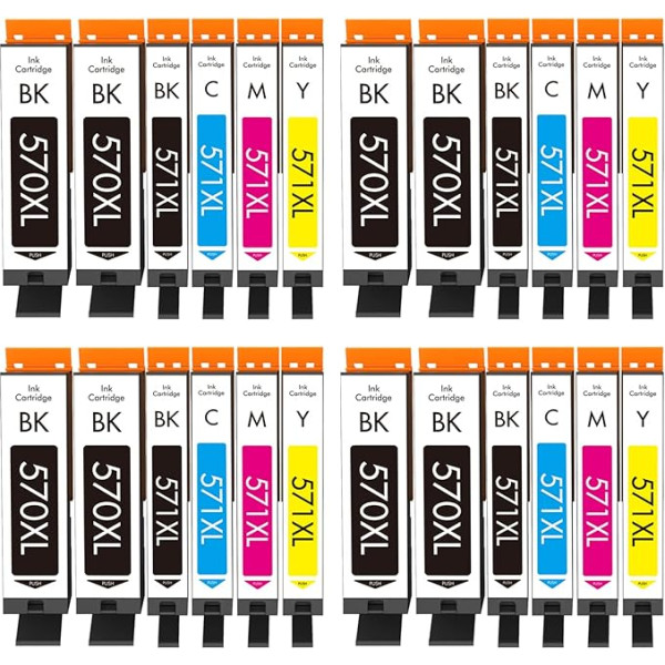 Cartridgeify PGI-570XL CLI-571XL suderinama su Canon PGI-570 CLI-571 spausdintuvo kasetėmis (24 pakuotės), skirta PIXMA MG5750 MG5751 TS5050 TS5055 TS6050 MG5752 MG5753 MG6850 MG6850 MG6855 00 MG68 52