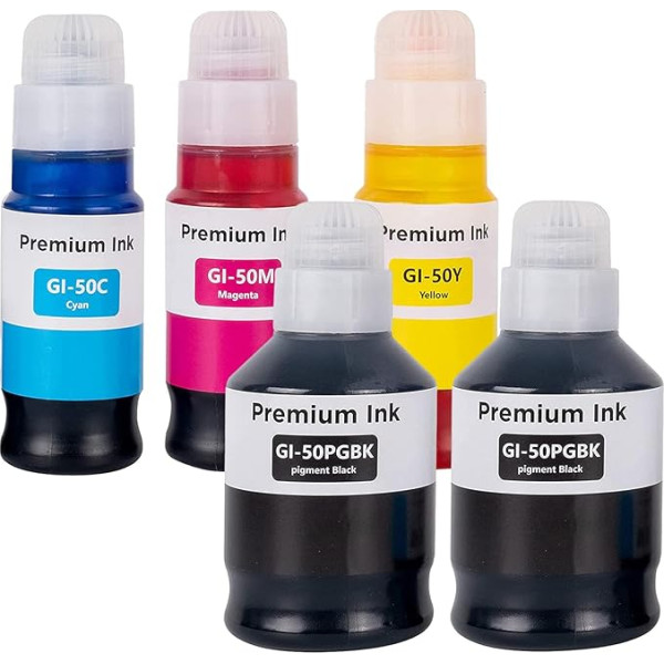 LAIPENG GI-50 GI50 tinte, kas saderīga ar Canon PIXMA GM2050 GM4050 G5050 G6050 G7050 printeri, 5 krāsu multipakete (melna x 2/Cyan/Magenta/dzeltena)