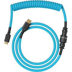 Glorious Gaming Premium Coiled Keyboard Cable - Zelta USB-A (PC) auf USB-C (Tastatur), aizsargs pret kabeļa izkliedi, dubultā ģeflohtena savienojuma, 5 poliger Aviator-Stecker - Electric Blue